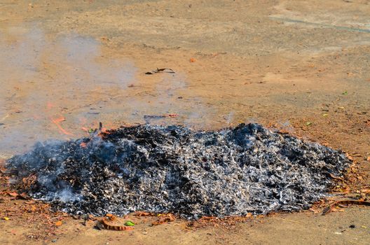 Ashes of wood and leaves