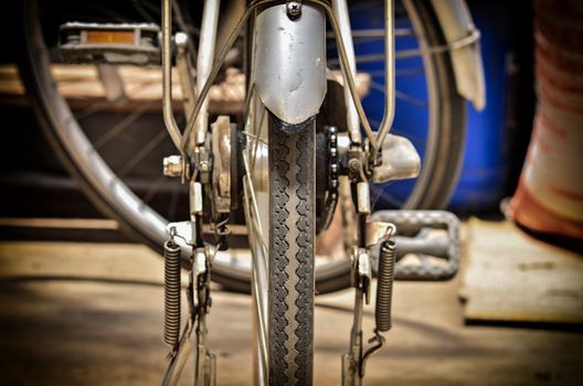 bicycle rear wheel in vintage light