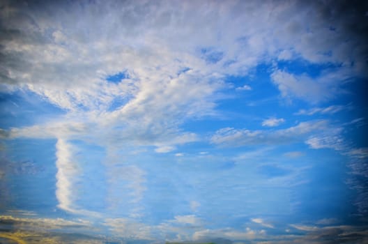 blue sky with cloud closeup in vintage light