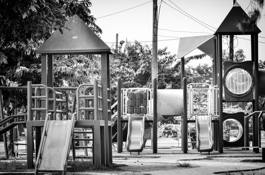 Colorful Colorful children playground in black and white  light