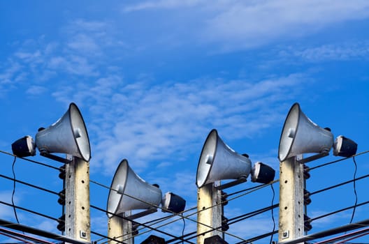 Many Horn Speaker on blue sky background