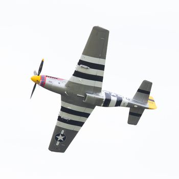 LEEUWARDEN, THE NETHERLANDS - JUNE 10: P51 Mustang displaying at the Dutch Air Force Open House. June 10, 2016 in Leeuwarden, The Netherlands