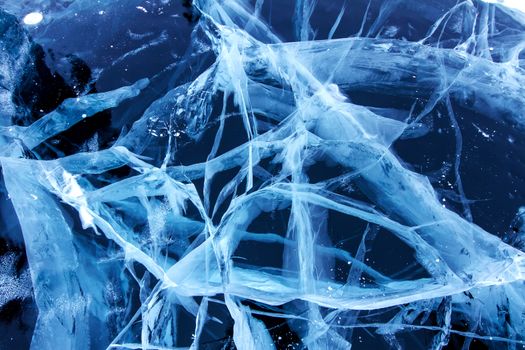 Cracks and traces on ice on the Baikal lake