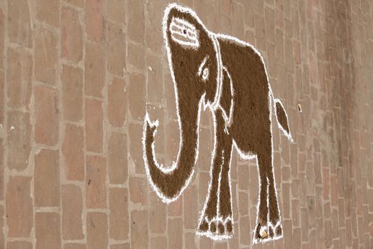elephant painted drwn on floor in indian temple