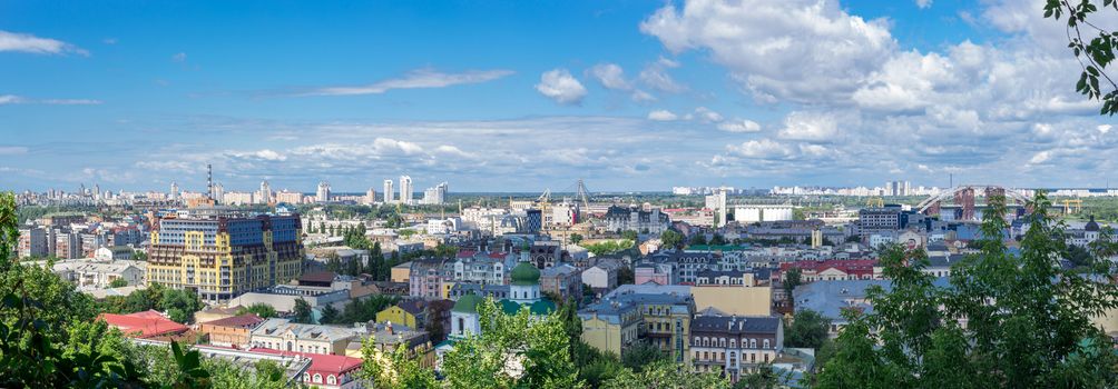 European city panorama. Kiev cityscape of Podol