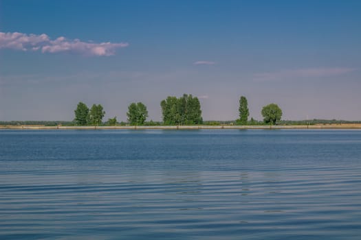 Relaxing water landscape with tree reflections