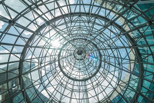  interior of metal roof structure of modern building