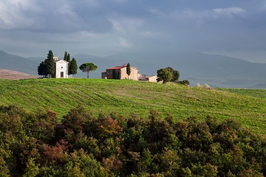 Little chapel in the beautiluf landscape of Tuscany