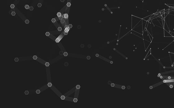 Abstract polygonal space low poly dark background with connecting dots and lines. Connection structure. 3d rendering