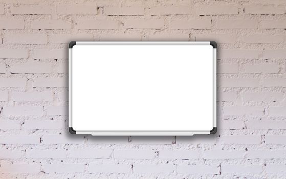 white board with white brick wall decorated in coffee shop