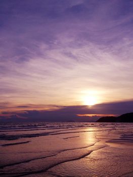 Sunset with sky on the tropical beach