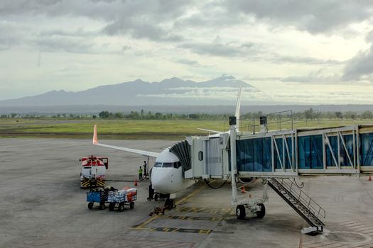 At the airport on loading in airplane