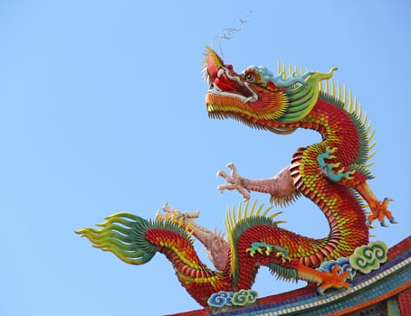 Dragon statue Chinese style on roof in temple