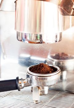 Coffee grind in group with coffee machine with vintage style, stock photo