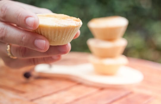 Woman's hand holding mini pies, stock photo