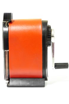 Sharpener of pencil on white background, stock photo