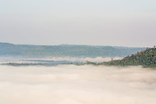 Mountain nature of misty clouds fast movement.