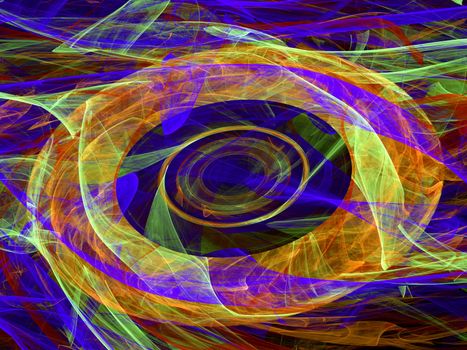 Abstract digitally generated colored chaos background with circles and curves lines of randomly arranged