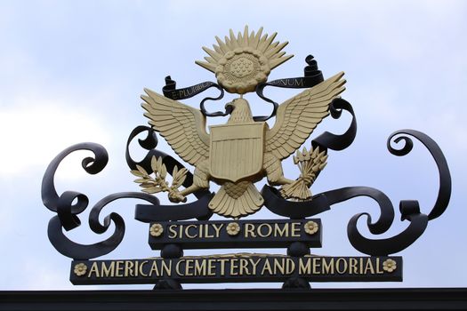 NETTUNO - April 06: American symbol on main entrance of the American Military Cemetery of Nettuno in Italy, April 06, 2015 in Nettuno, Italy.