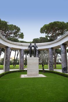 NETTUNO - April 06: Bronze statue of two brothers in arms of the American Military Cemetery of Nettuno in Italy, April 06, 2015 in Nettuno, Italy.