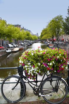 AMSTERDAM; THE NETHERLANDS - AUGUST 18; 2015: View on Leidseplein, beetwen Zieseniskade street and Lijnbaansgracht street from bridge Spiegelgracht. Amsterdam is capital of the Netherlands on August 18; 2015.