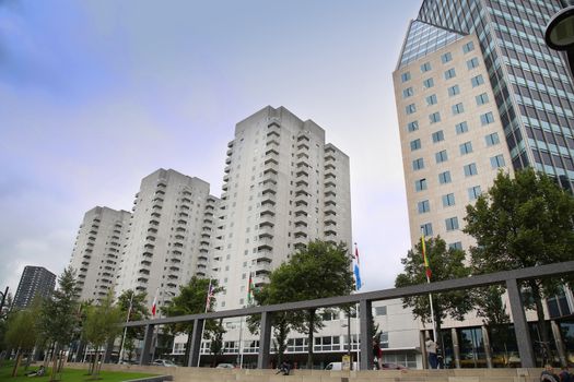 ROTTERDAM, THE NETHERLANDS - 18 AUGUST: Rotterdam is a city modern architecture, Boompjes street from Boompjeskade in Rotterdam, Netherlands on August 18,2015.