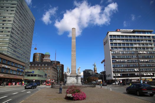 COPENHAGEN, DENMARK - AUGUST 16, 2016: The Liberty Memorial is placed on Vesterbrogade, and was erected in 1779. year in Copenhagen, Denmark on August 16, 2016.