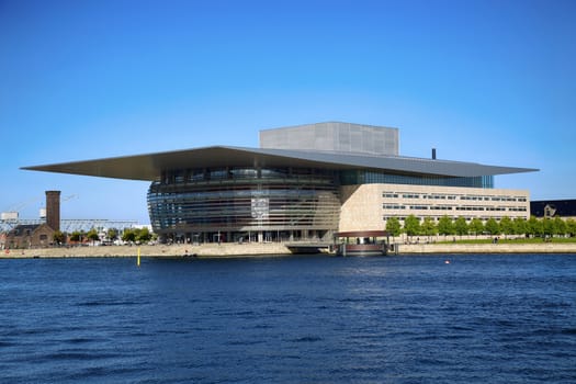 COPENHAGEN, DENMARK - AUGUST 15, 2016 The Copenhagen Opera House which is located in the Holmen, building designed by Henning Larsen on December 28, 2014. in Copenhagen, Denmark on August 15, 2016.