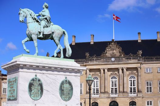 Sculpture of Frederik V on Horseback in Amalienborg Square in Copenhagen, Denmark