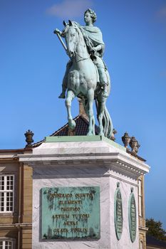 Sculpture of Frederik V on Horseback in Amalienborg Square in Copenhagen, Denmark