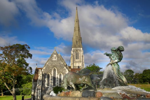 St. Alban's church (Den engelske kirke) and fountain in Copenhagen, Denmark