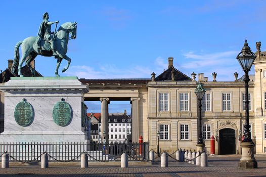 Sculpture of Frederik V on Horseback in Amalienborg Square in Copenhagen, Denmark