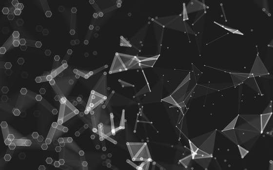 Abstract polygonal space low poly dark background with connecting dots and lines. Connection structure. 3d rendering