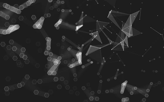 Abstract polygonal space low poly dark background with connecting dots and lines. Connection structure. 3d rendering