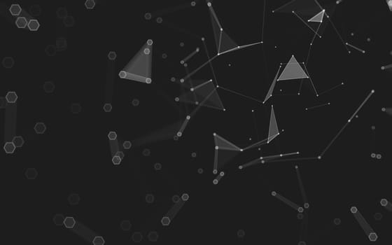 Abstract polygonal space low poly dark background with connecting dots and lines. Connection structure. 3d rendering