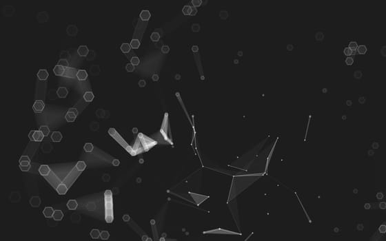 Abstract polygonal space low poly dark background with connecting dots and lines. Connection structure. 3d rendering