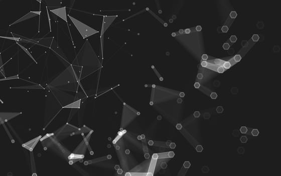 Abstract polygonal space low poly dark background with connecting dots and lines. Connection structure. 3d rendering