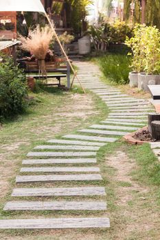 Garden stone path with grass, stock photo