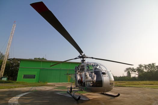 Helicopter parked at the helipad