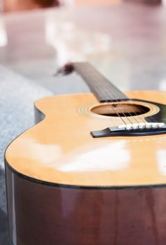 Close up acoustic guitar detail, stock photo