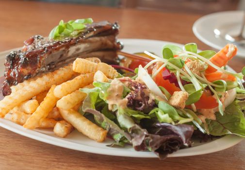 Grilled pork ribs with spicy sauce, stock photo