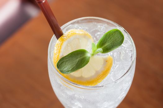 Glass of iced honey lemon soda, stock photo