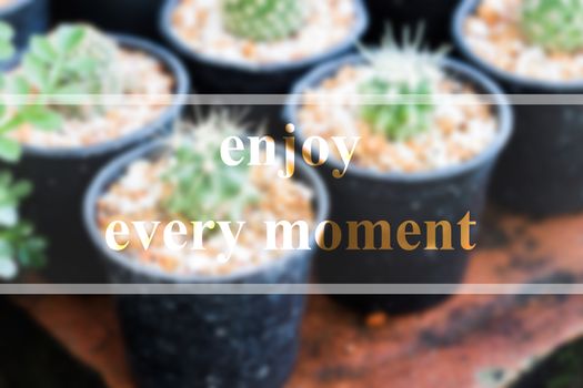 Enjoy every moment inspirational quote on blurred background