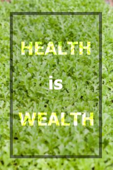 Health is wealth inspirational quote on vegetable background