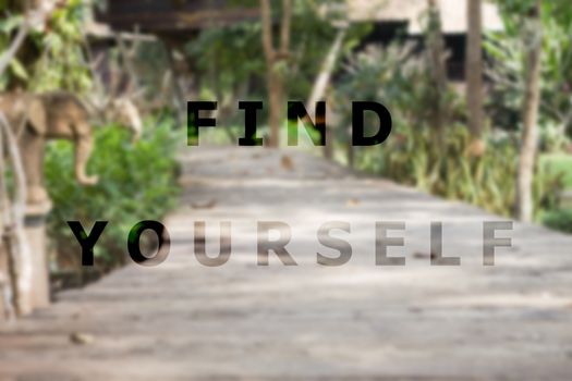 Find yourself inspirational quote on garden background, stock photo