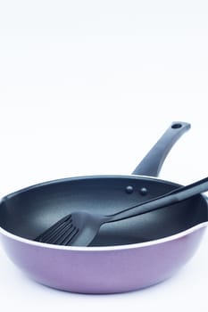 Non stick frying pan on white background, stock photo