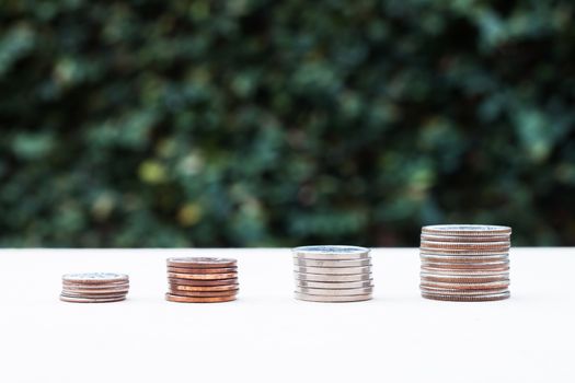 Money coin growing graph with green background, stock photo