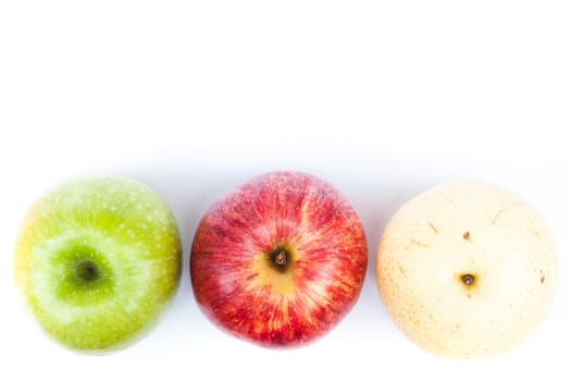 Three different kind of apples on white background, stock photo