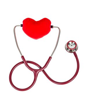 Red heart and a stethoscope isolated on white background, Saved clipping path.