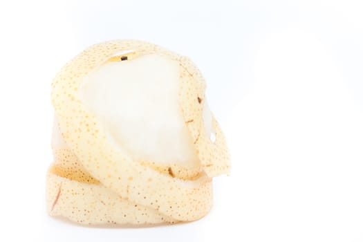 Peeled Chinese pear on white background, stock photo